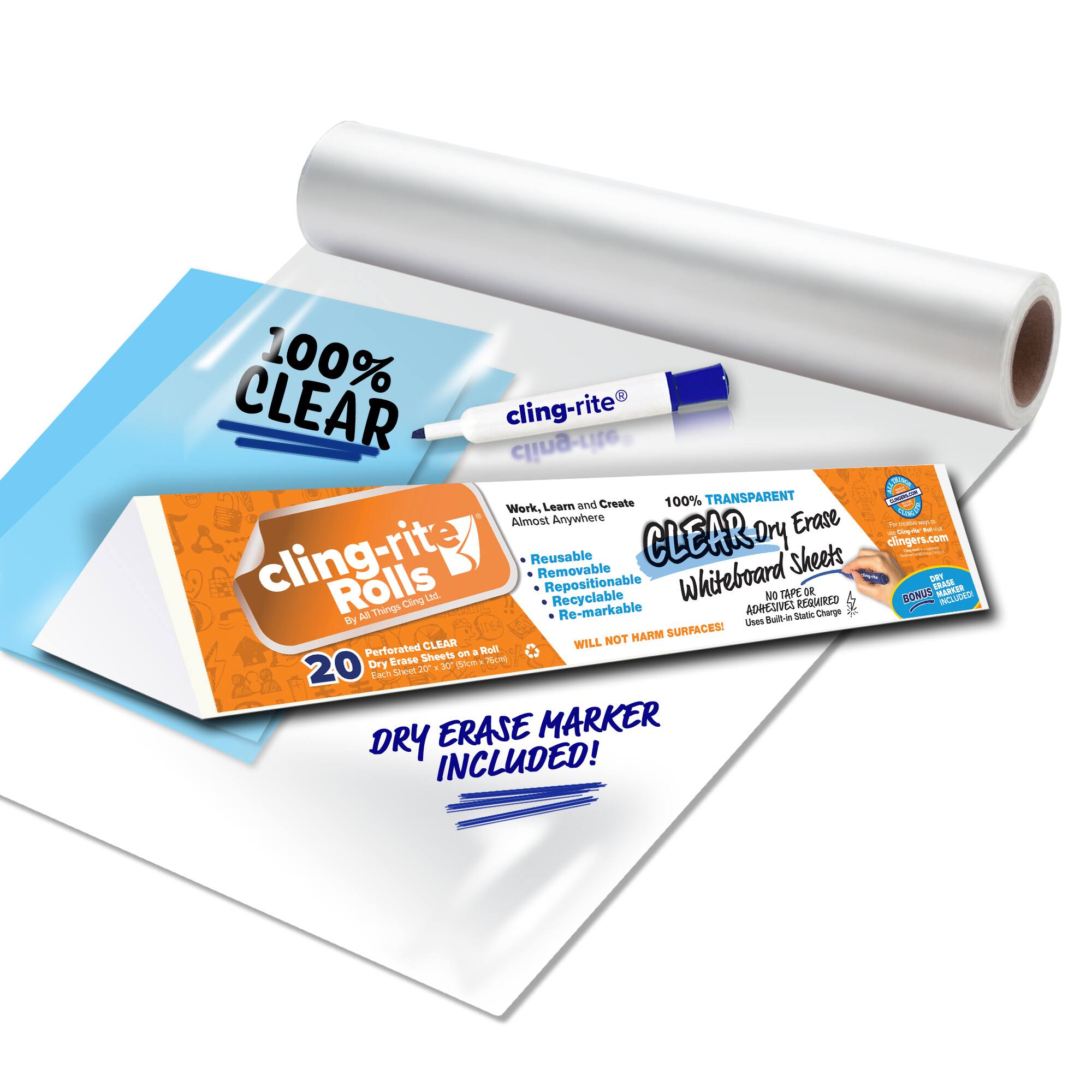 Clear Cling-rite Dry Erase Roll